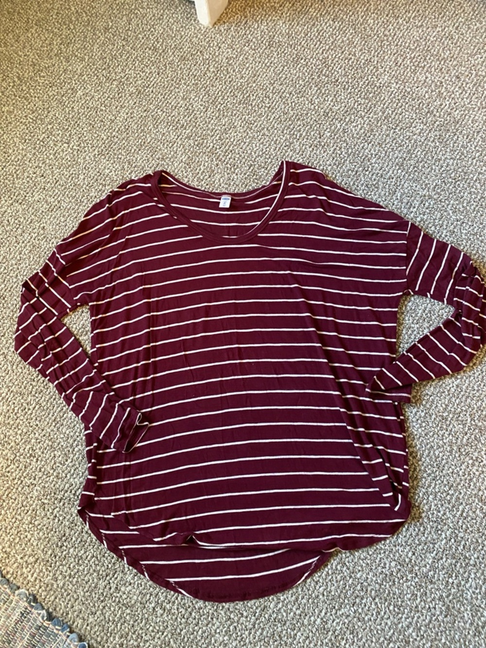 Old Navy Burgundy and White Striped Long-Sleeve Tee